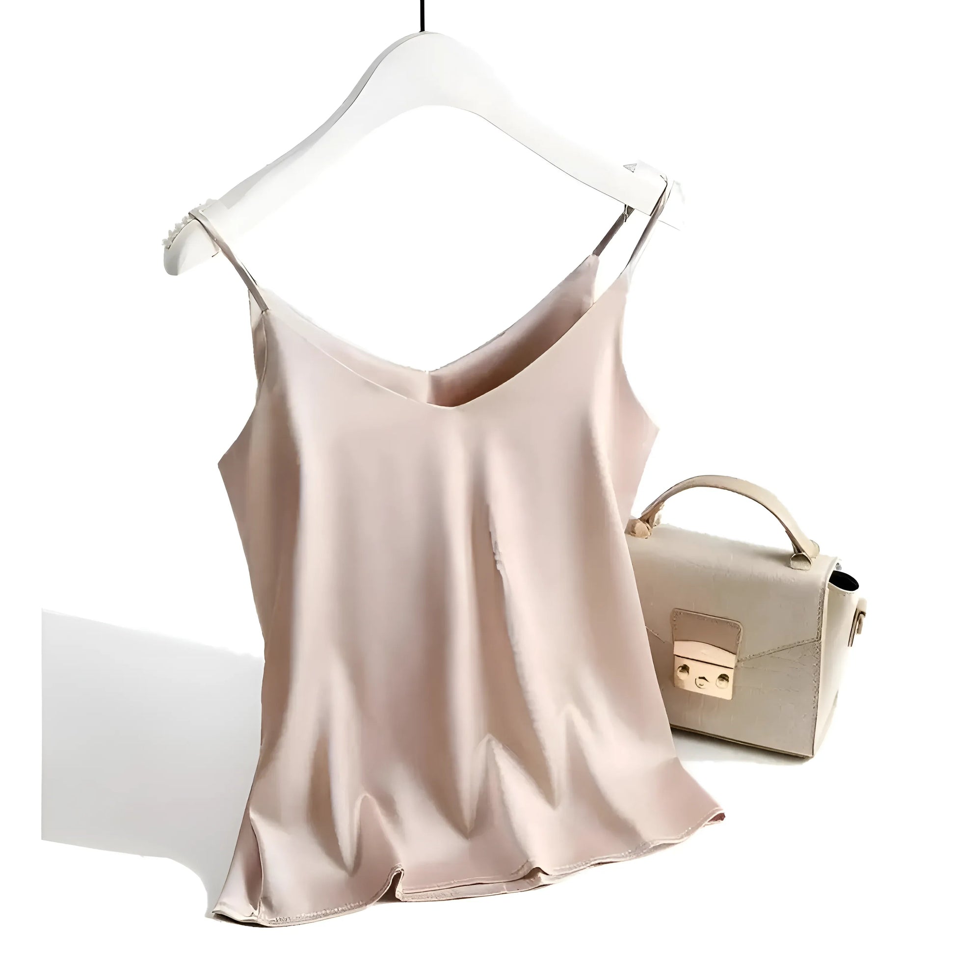 Beige Silk Satin Women's Camisole