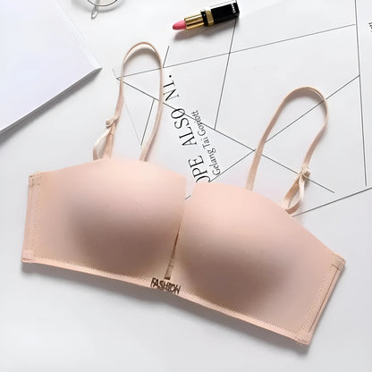 Beige Simple Push-Up Bra with Detachable Straps