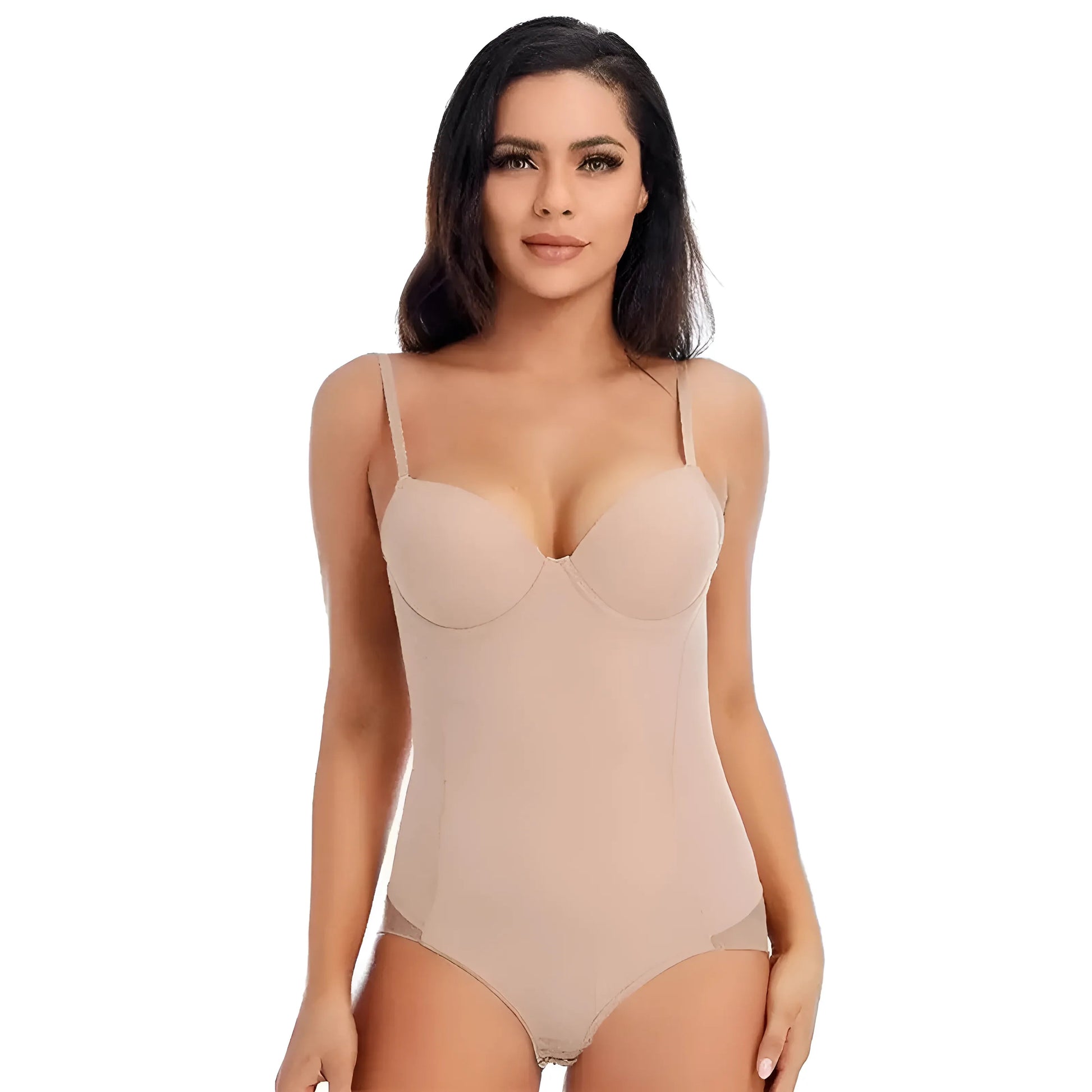 Beige Slimming Body Shaper with Mesh Detail