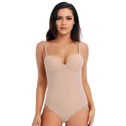 Beige Slimming Body Shaper with Mesh Detail