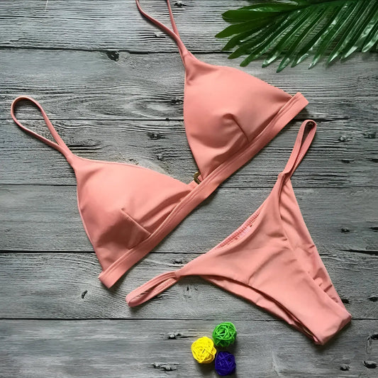 Beige Two-Piece Triangle Cup Bikini Set