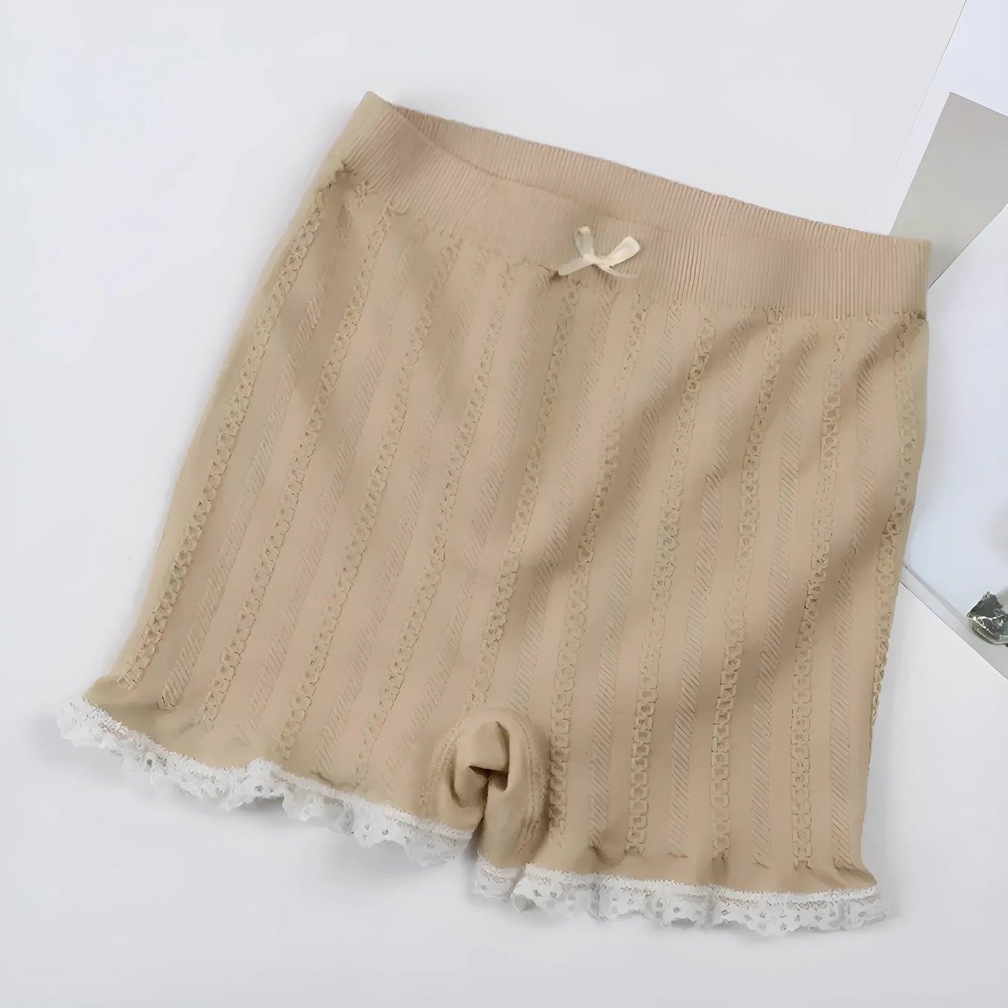 Beige Women's Boxer Briefs with Decorative Trim