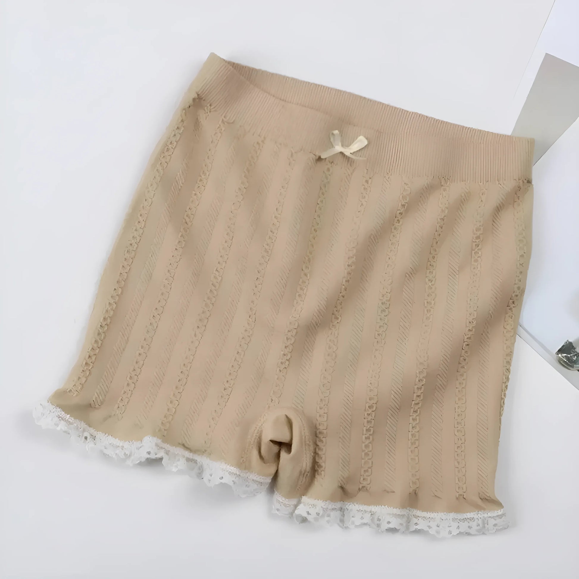 Beige Women's Boxer Briefs with Decorative Trim