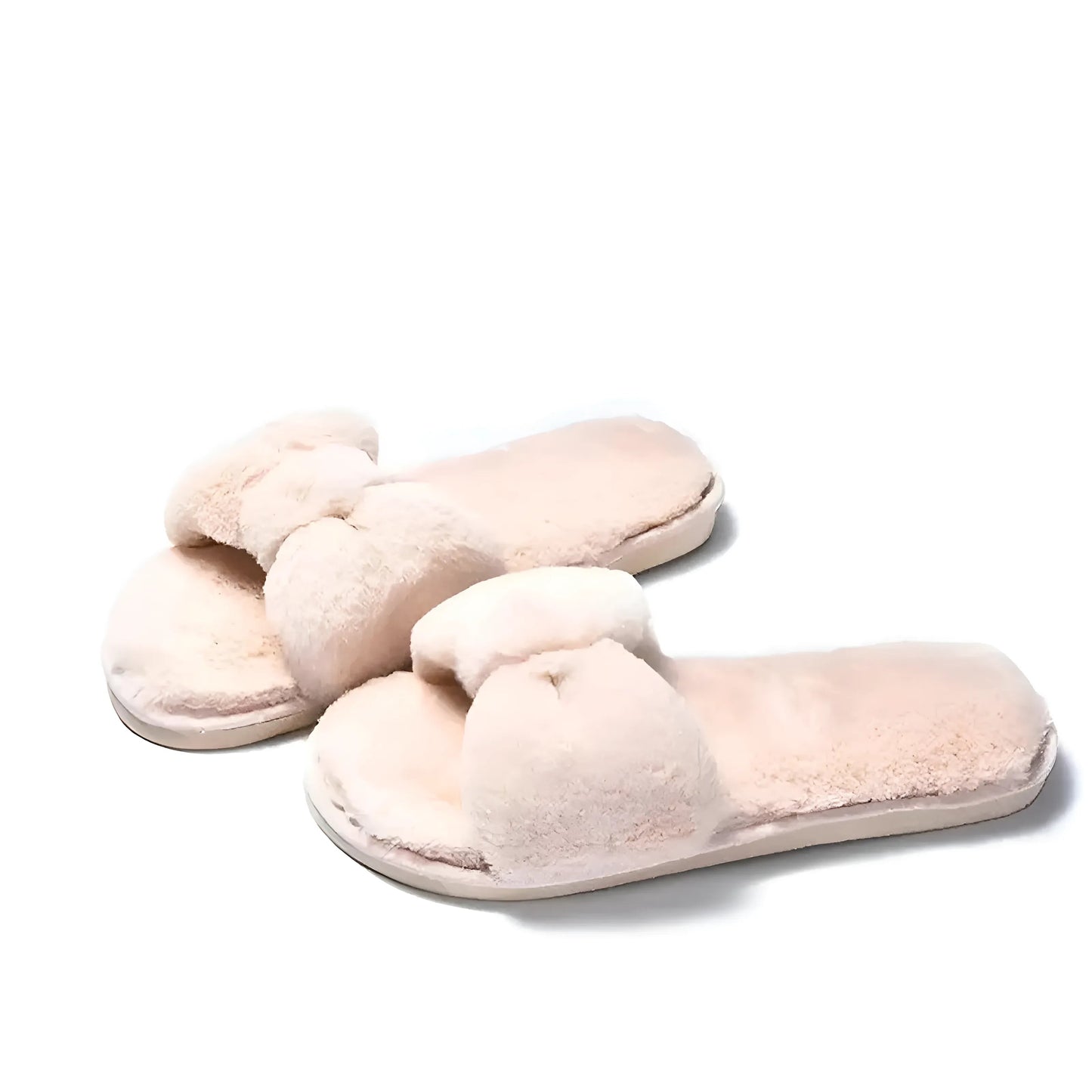 Beige Women's Slippers with Bow