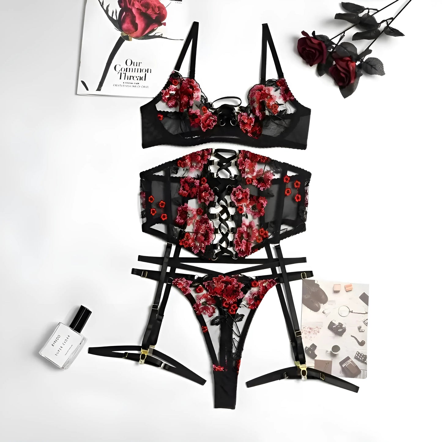 Black 3-Piece Corset Lingerie Set