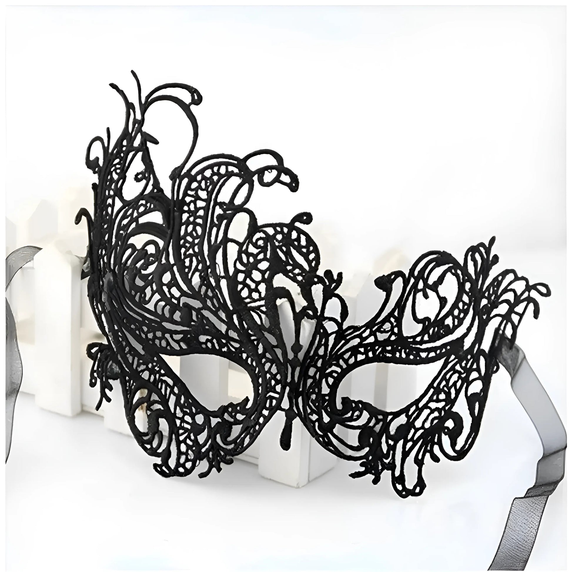 Black Asymmetrical Lace Mask