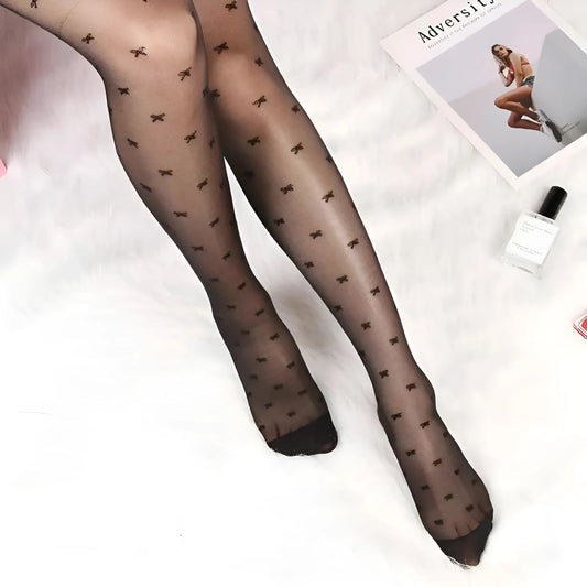 Black Bow-Patterned Tights