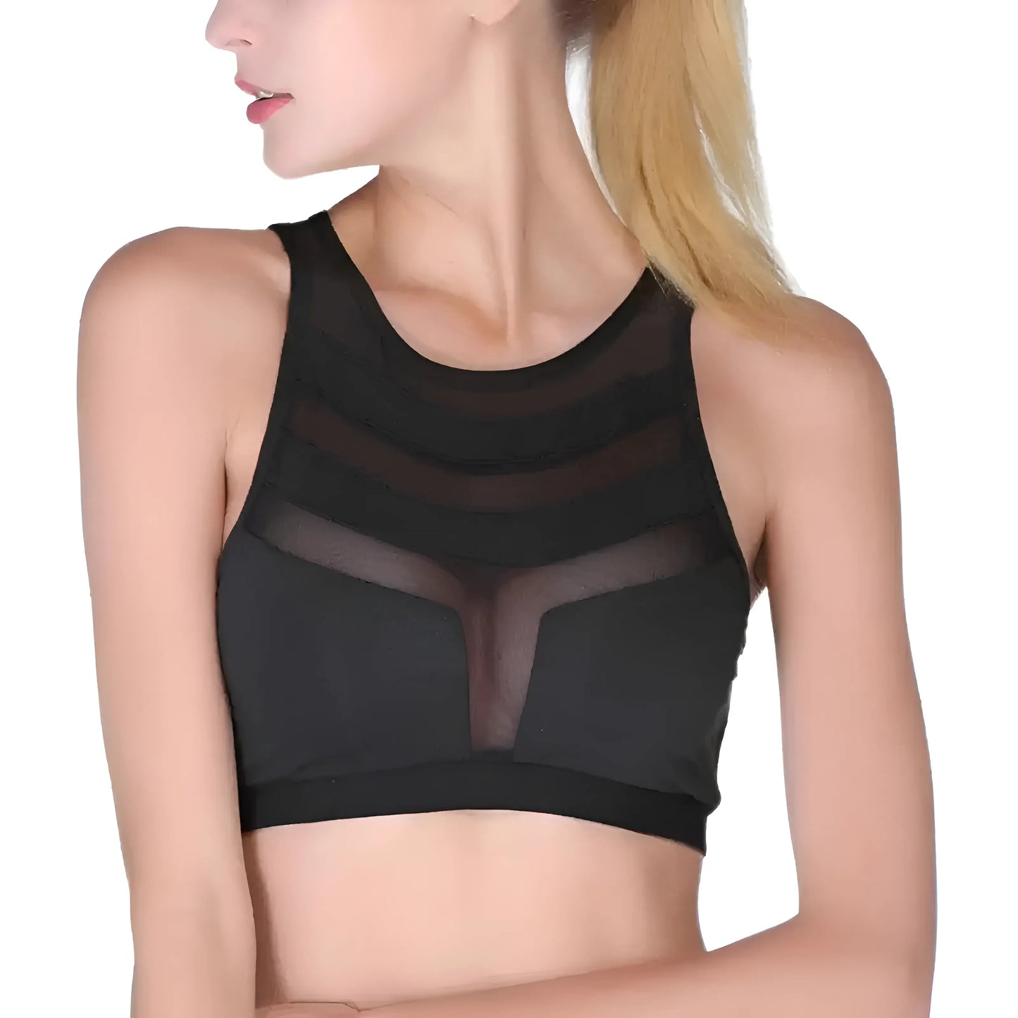 Black Breathable Sports Bra with Mesh Panels