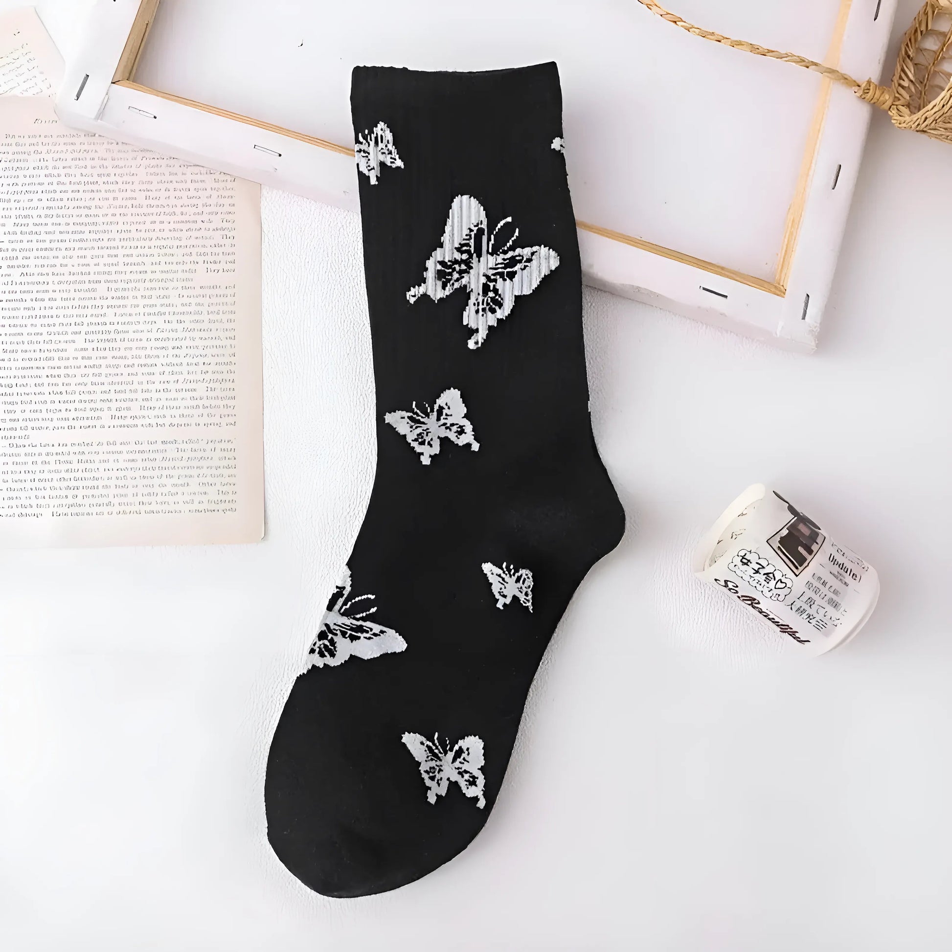 Black Butterfly Patterned Socks