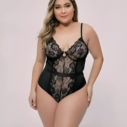 Black Classic Lace Bodysuit in Plus Sizes