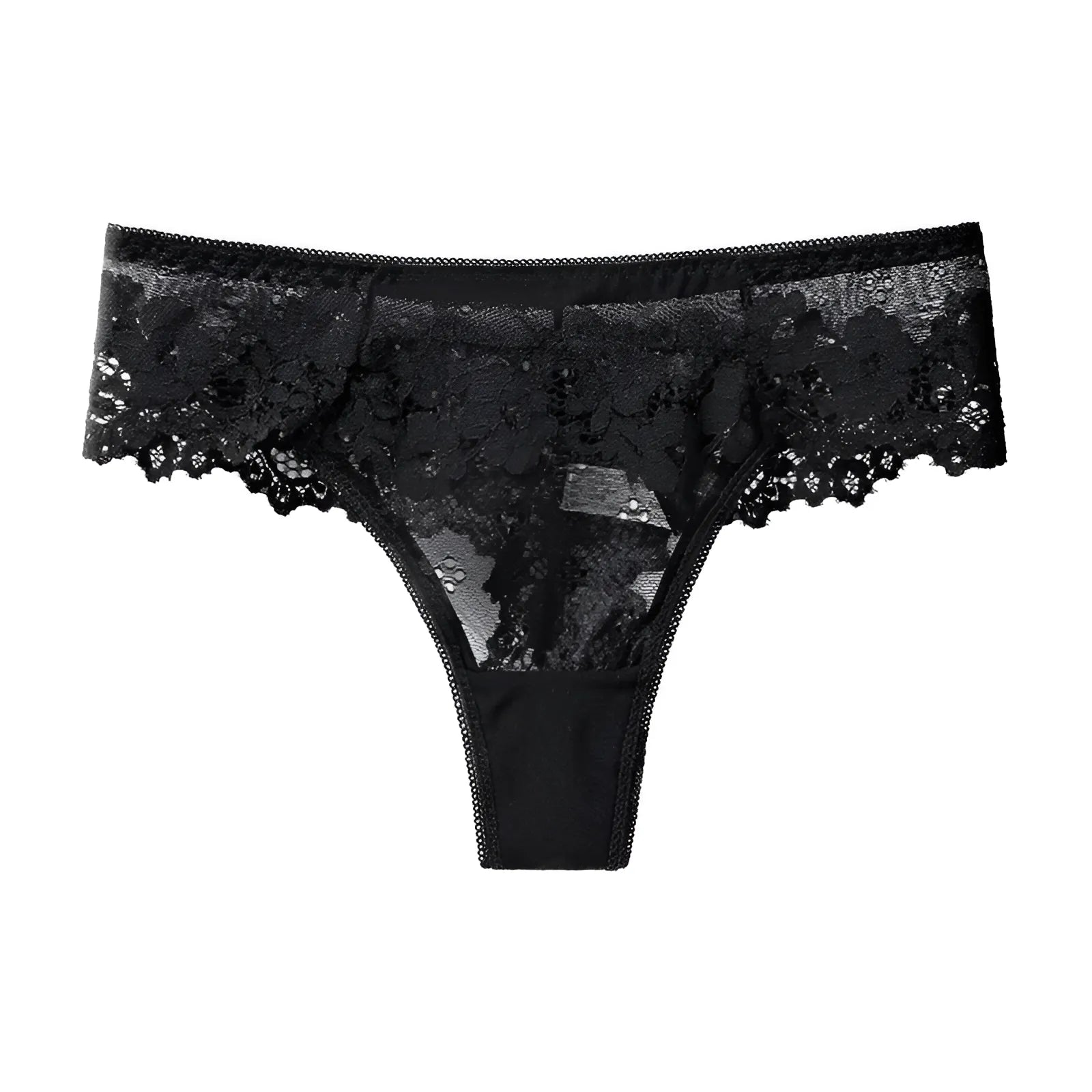 Black Classic Lace String Panties