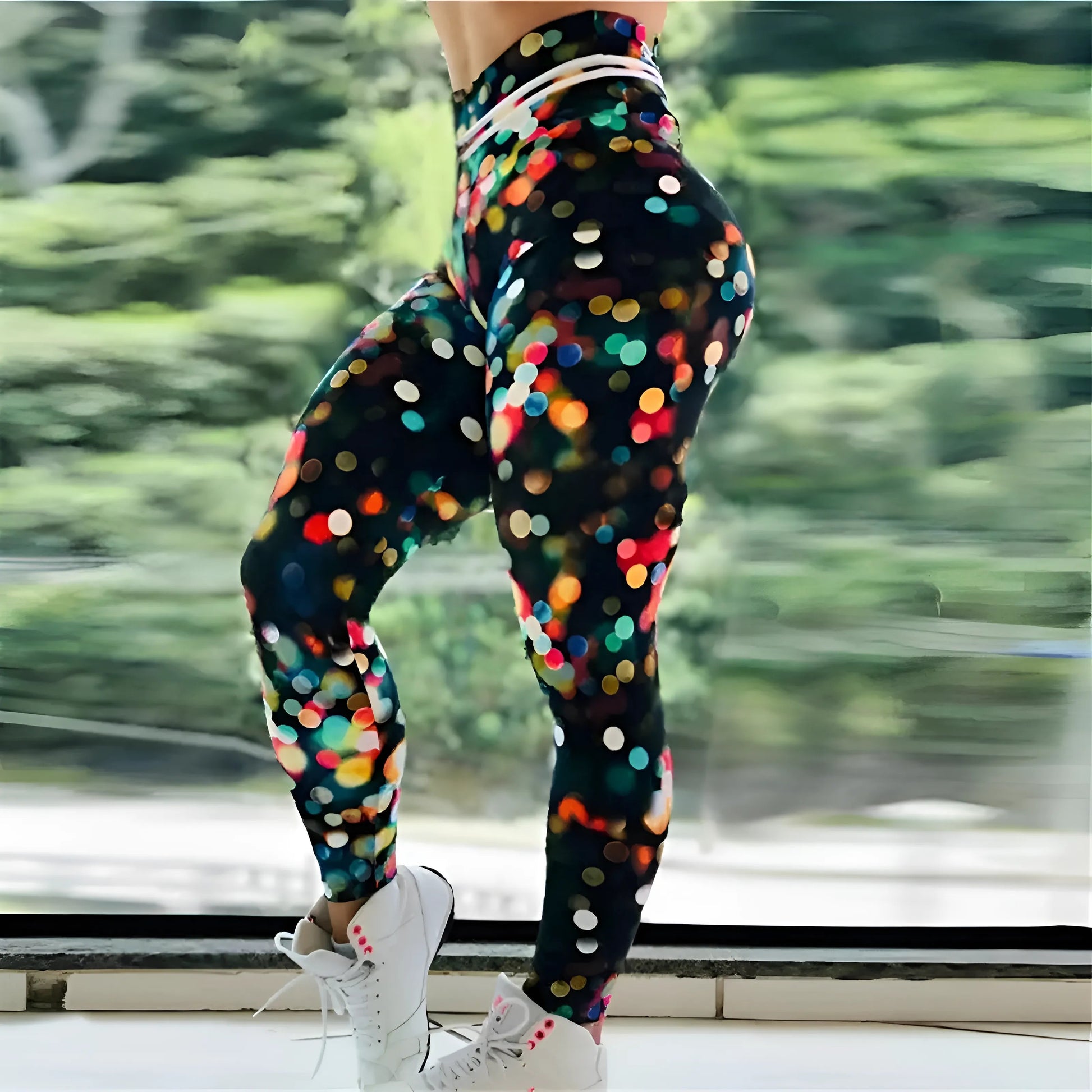 Black Colourful Patterned Sports Leggings