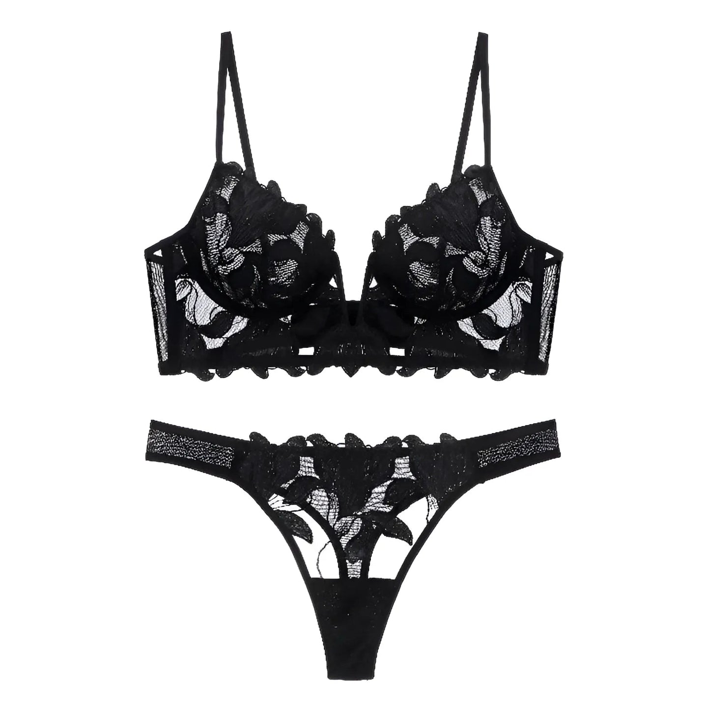 Black Floral Lace Lingerie Set