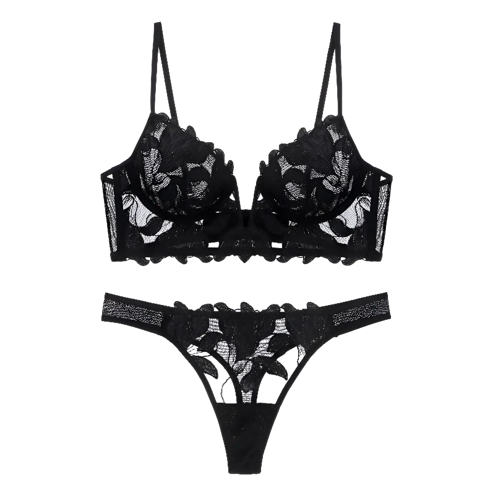 Black Floral Lace Lingerie Set