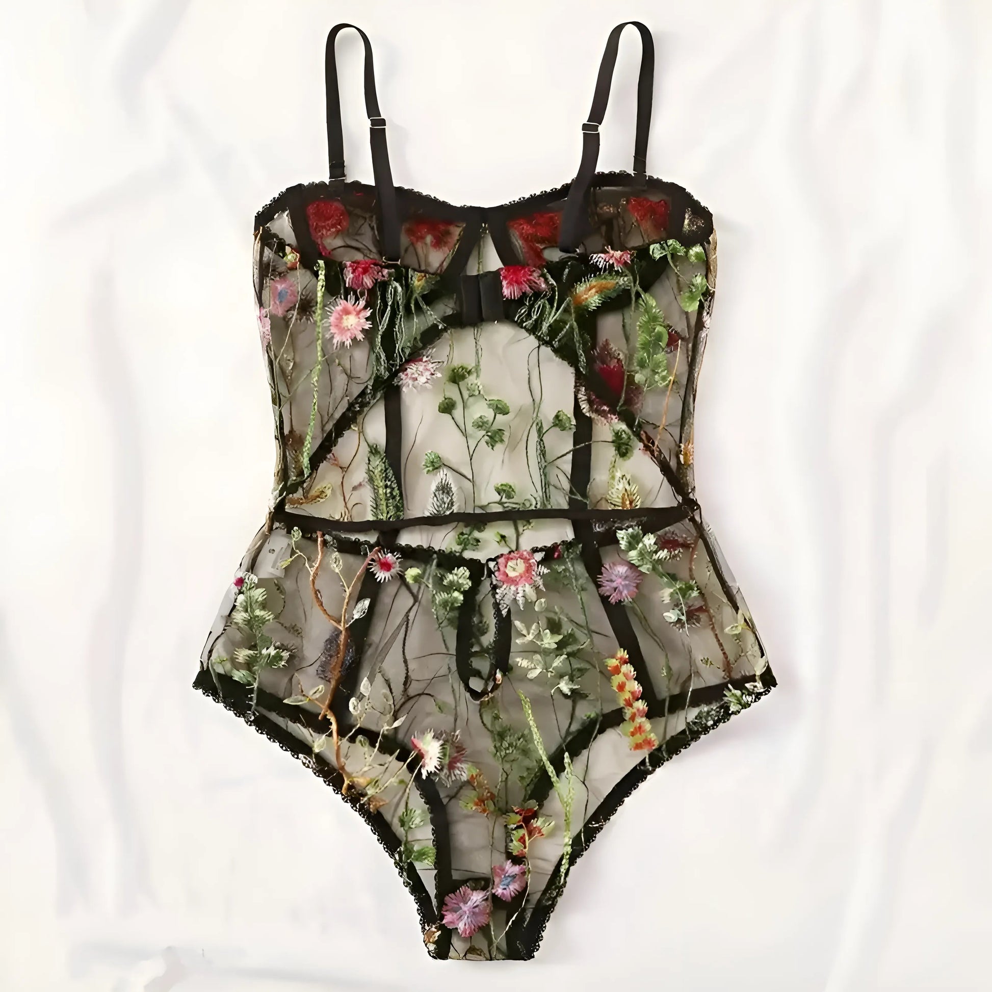 Black Floral Patterned Bodysuit