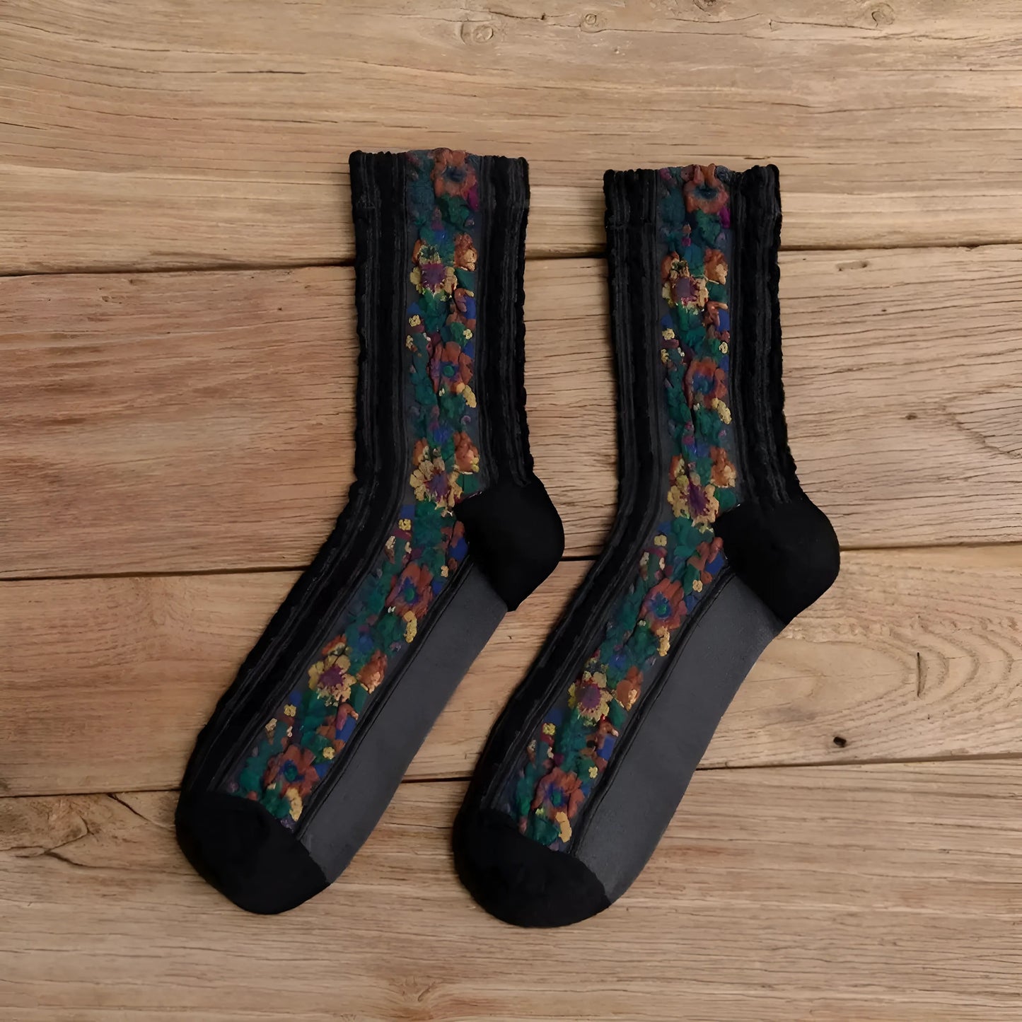 Black Floral Patterned Decorative Socks