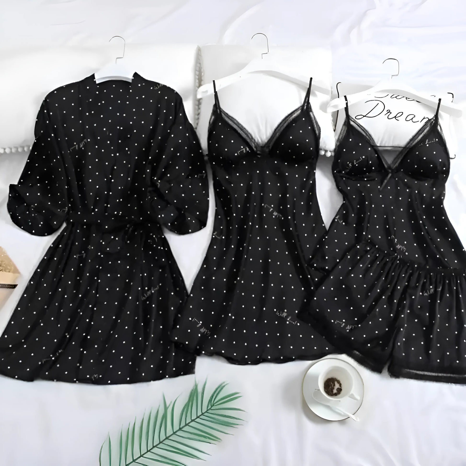 Black Four-Piece Polka Dot Bedding Set