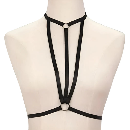 Black Harness Bra with Choker and Straps