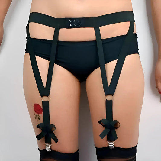 Black Harness with Suspender Straps and Bows