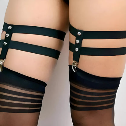 Black Harness with Suspender Straps for Stockings