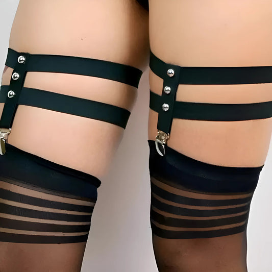 Black Harness with Suspender Straps for Stockings