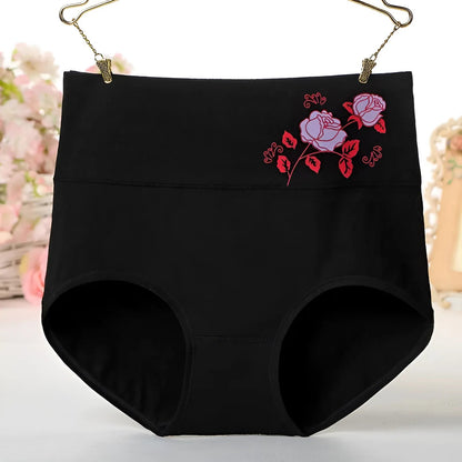 Black High-Waisted Knickers with Decorative Rose