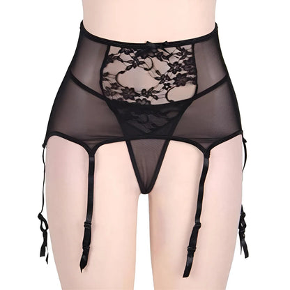 Black High-Waisted Lace Suspender Belt