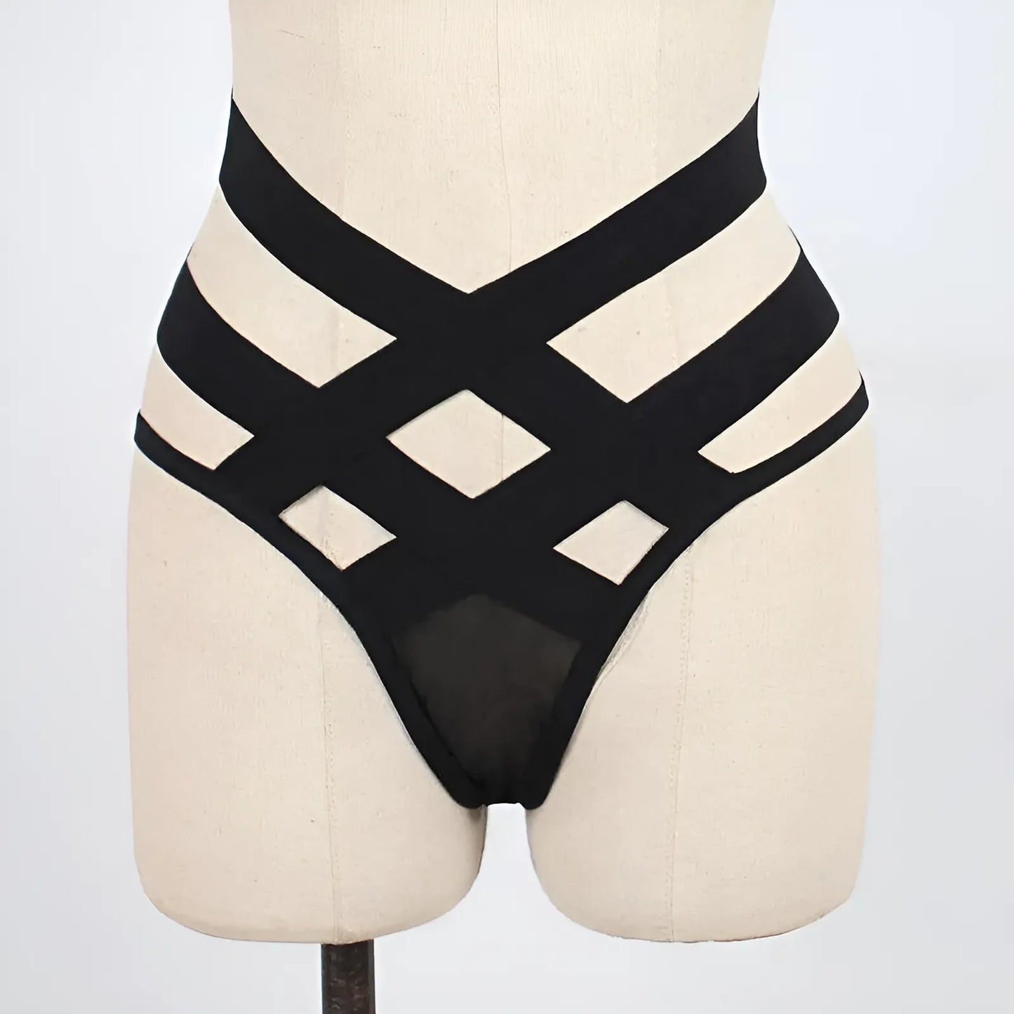 Black High-Waisted Trousers with Decorative Straps