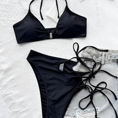  Black High-Waisted Two-Piece Swimsuit