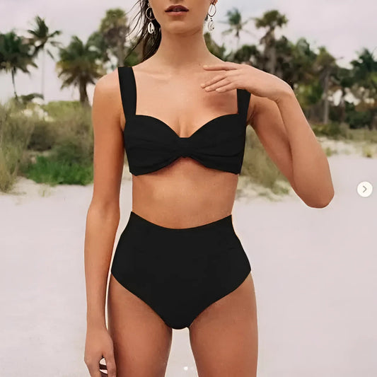 Black High-Waisted Two-Piece Swimsuit