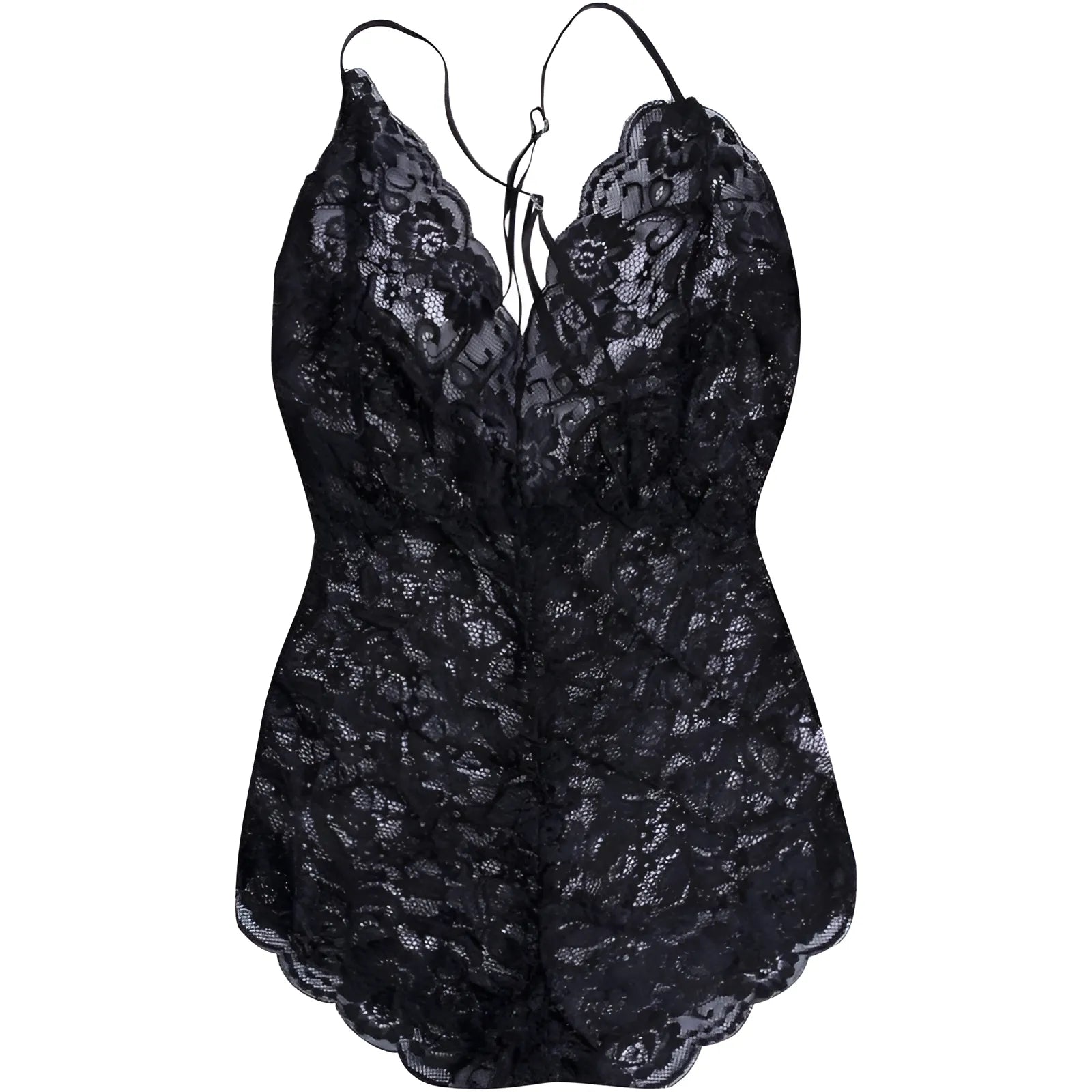 Black Lace Bodysuit with Deep V-Neck