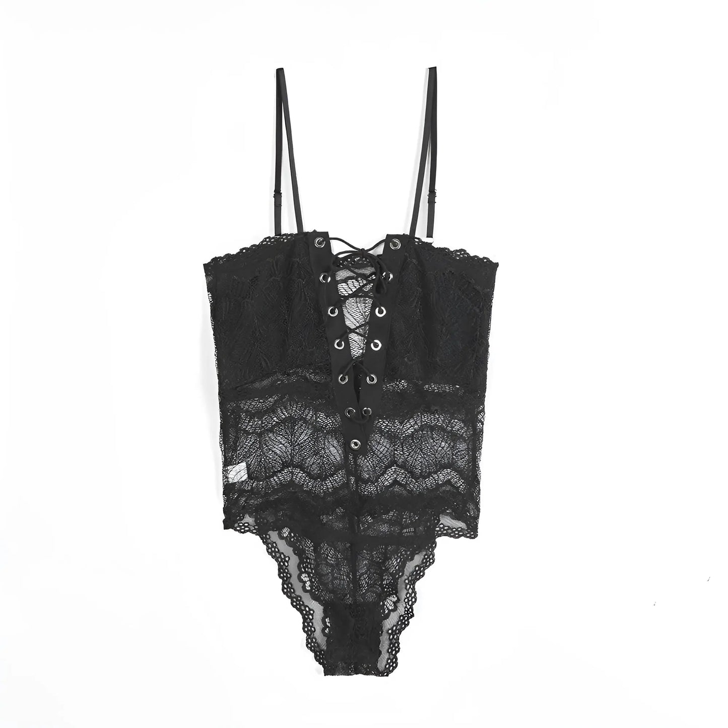 Black Lace Bodysuit with Neck Tie Detail