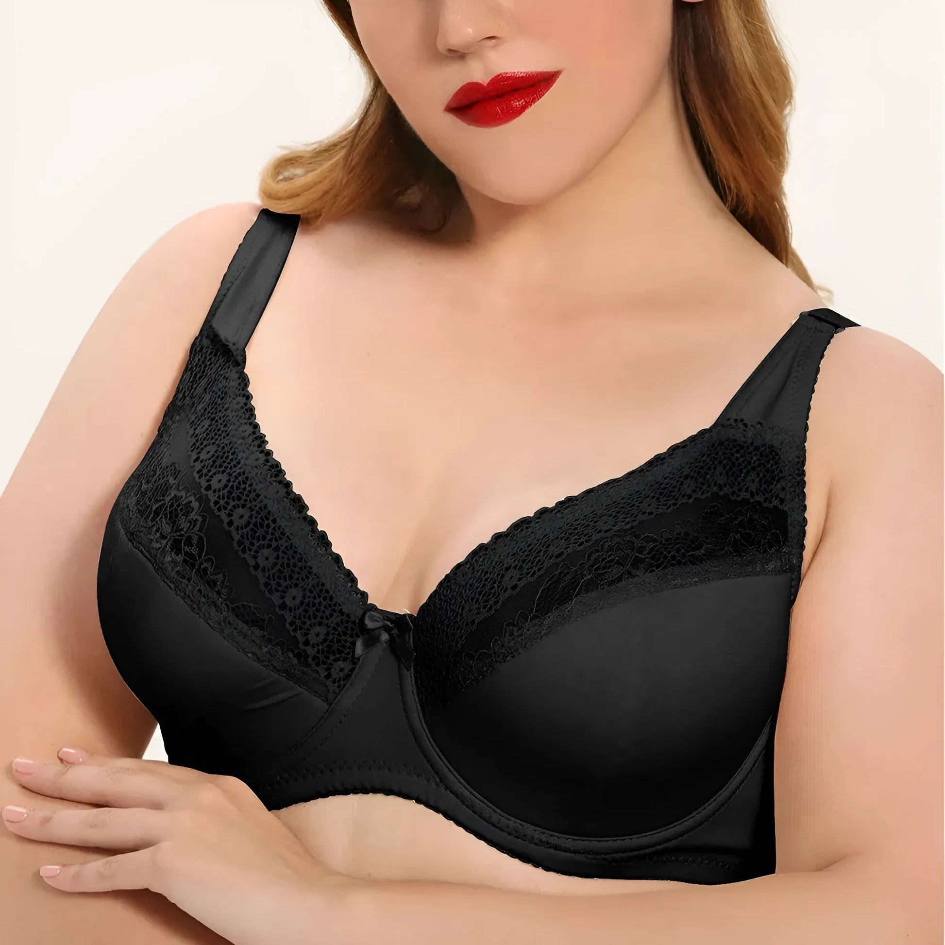 Black Lace Bra in Plus Sizes with Bow Detail