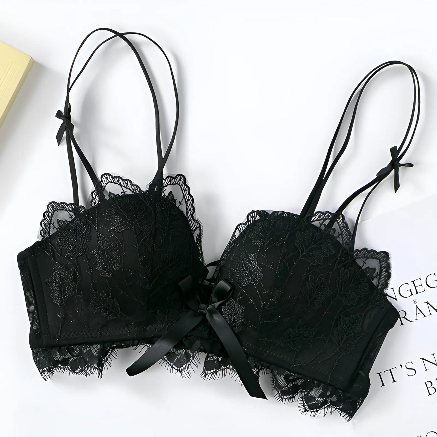 Black Lace Bra with Bows