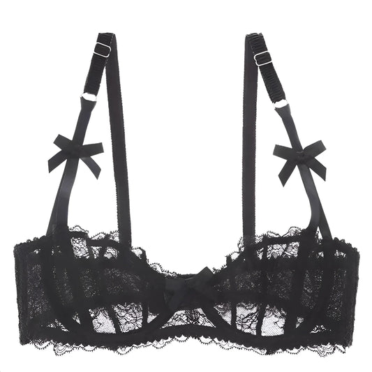 Black Lace Bra with Bows