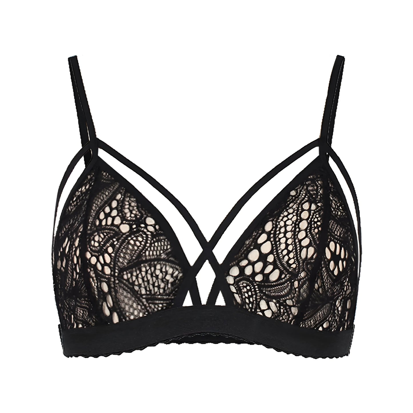 Black Lace Bralette with Decorative Straps