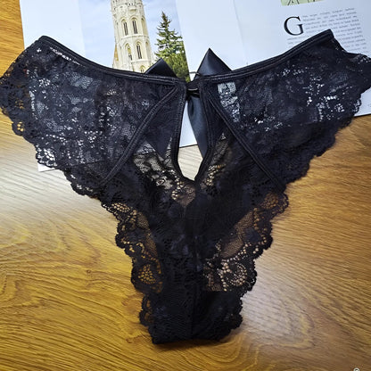 Black Lace Briefs with Cut-Out and Bow Detail