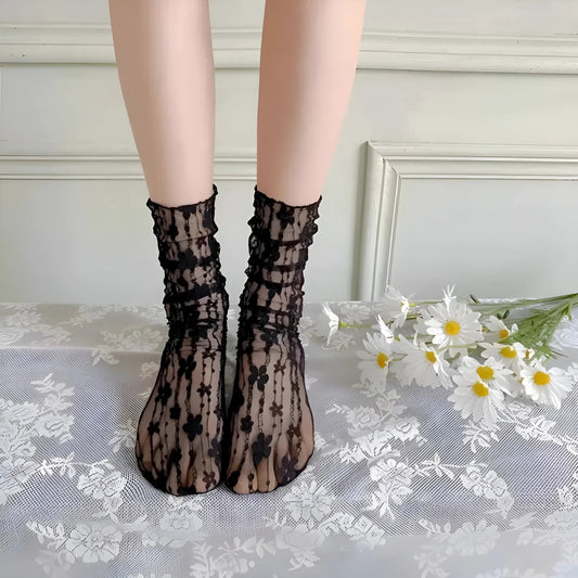 Black Lace Floral Socks