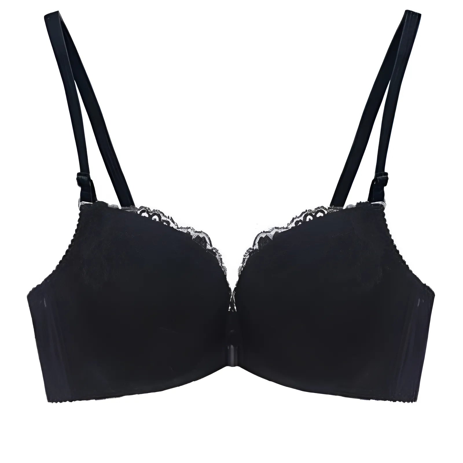 Black Lace Front Fastening Push-Up Bra