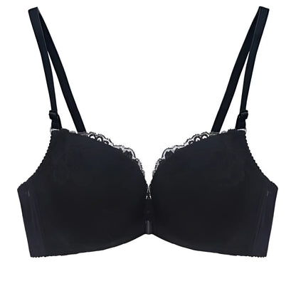 Black Lace Front Fastening Push-Up Bra