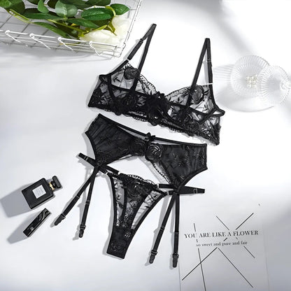 Black Lace Lingerie Set in Sheer Fabric