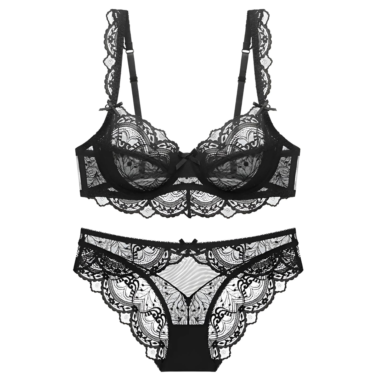 Black Lace Lingerie Set with Briefs