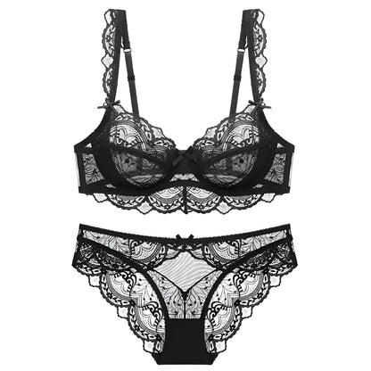 Black Lace Lingerie Set with Briefs