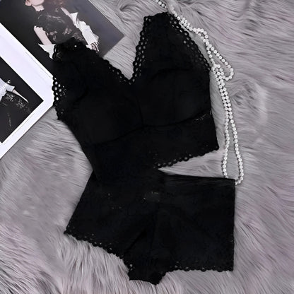 Black Lace Lingerie Set with Built-in Features