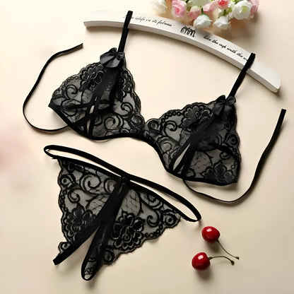 Black Lace Lingerie Set with Cut-Outs