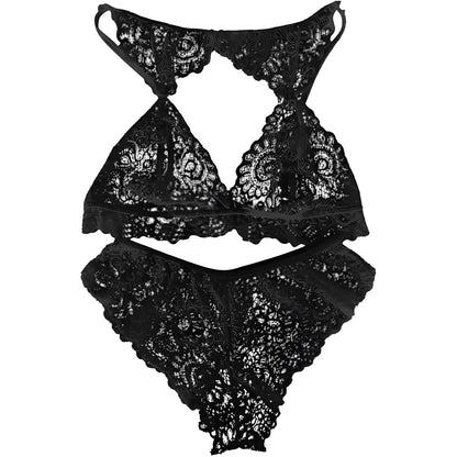 Black Lace Lingerie Set with Decorative Neckline Finish