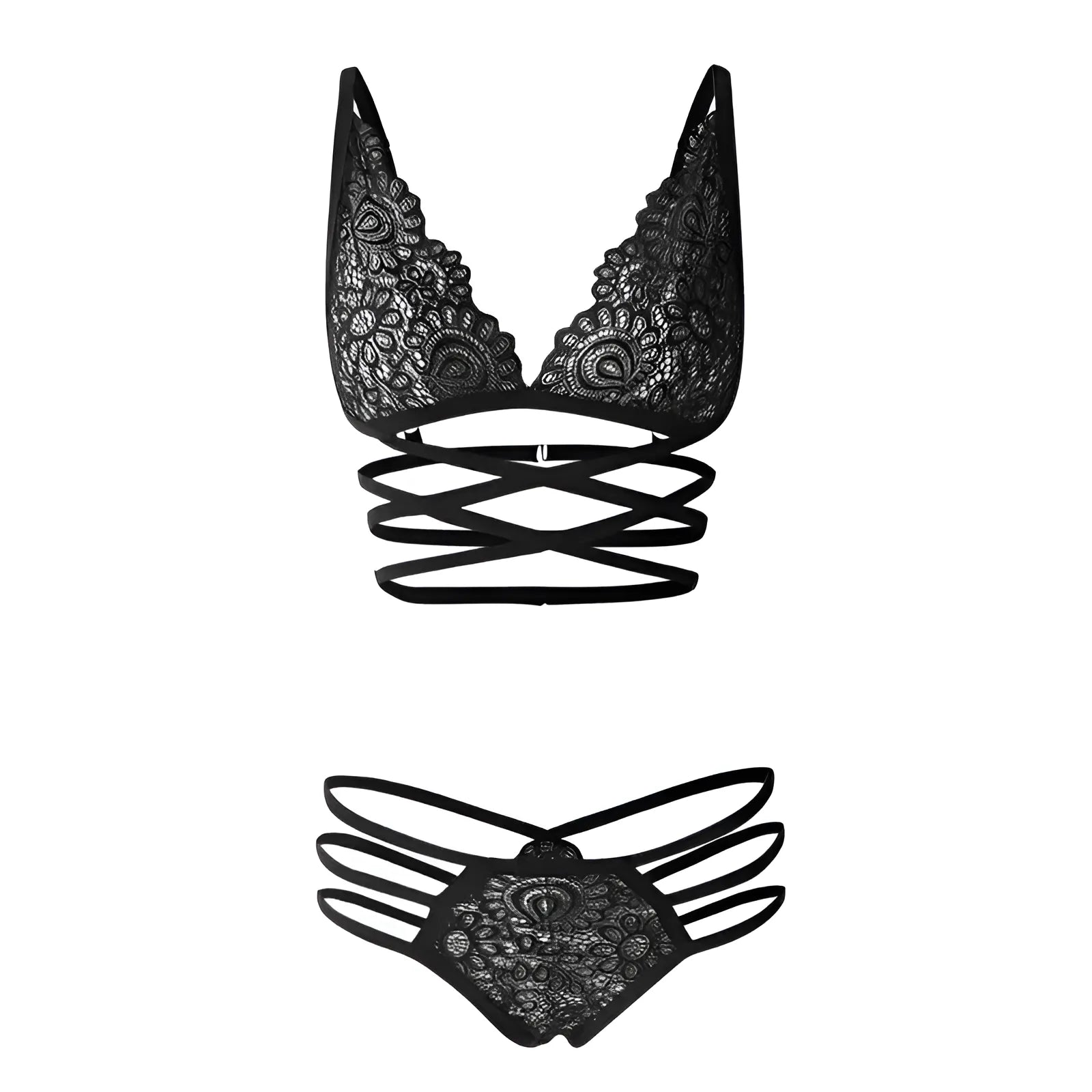 Black Lace Lingerie Set with Decorative Straps