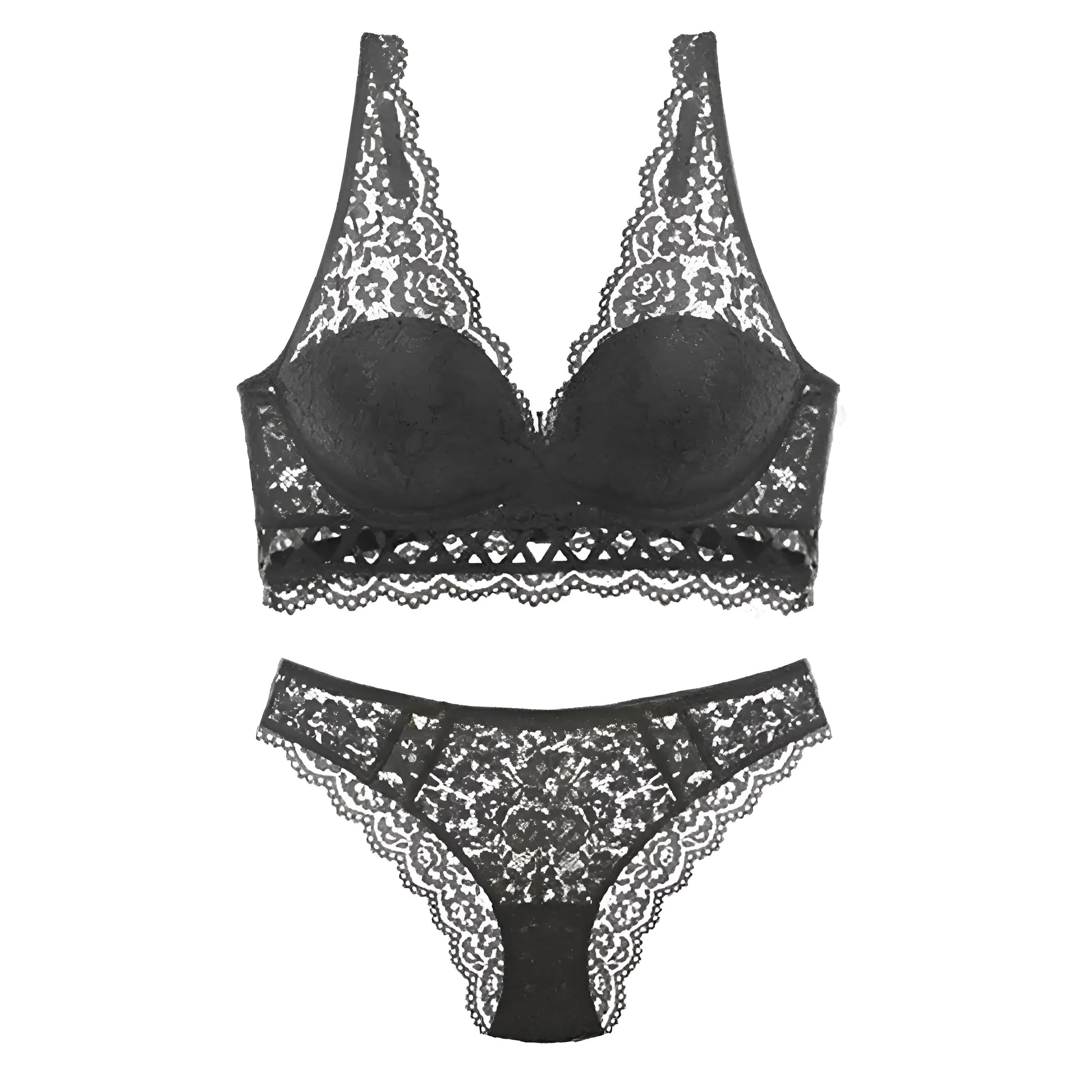 Black Lace Lingerie Set with Decorative Ties