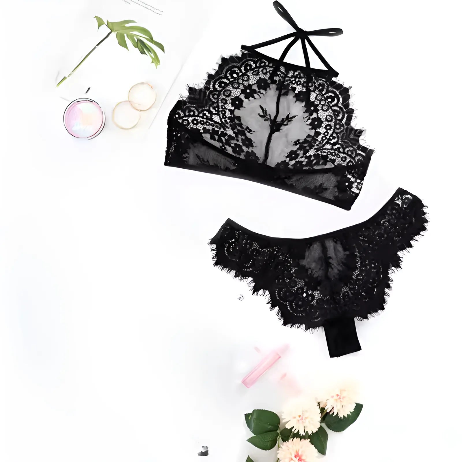 Black Lace Lingerie Set with Full Coverage Bra