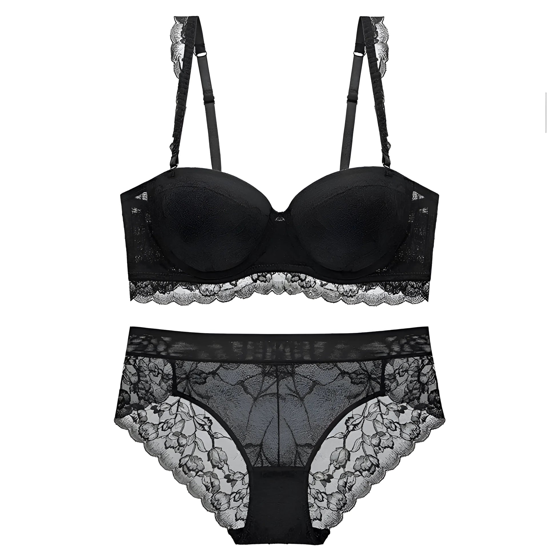 Black Lace Lingerie Set with Low-Cut Bra